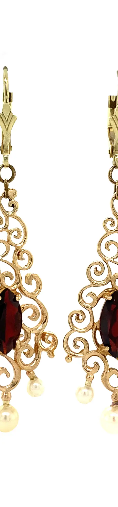 Vintage 14K Gold Drop Earring with Garnet and Pearl