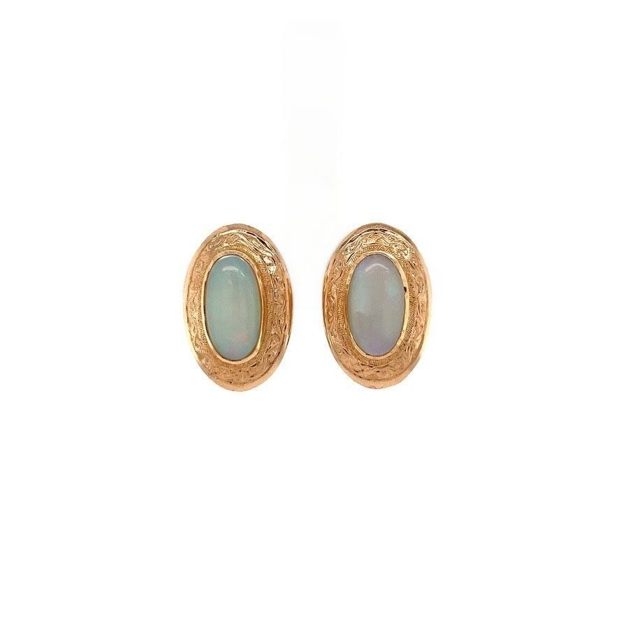 Vintage 18K Rose Gold Clip Earrings with Opal