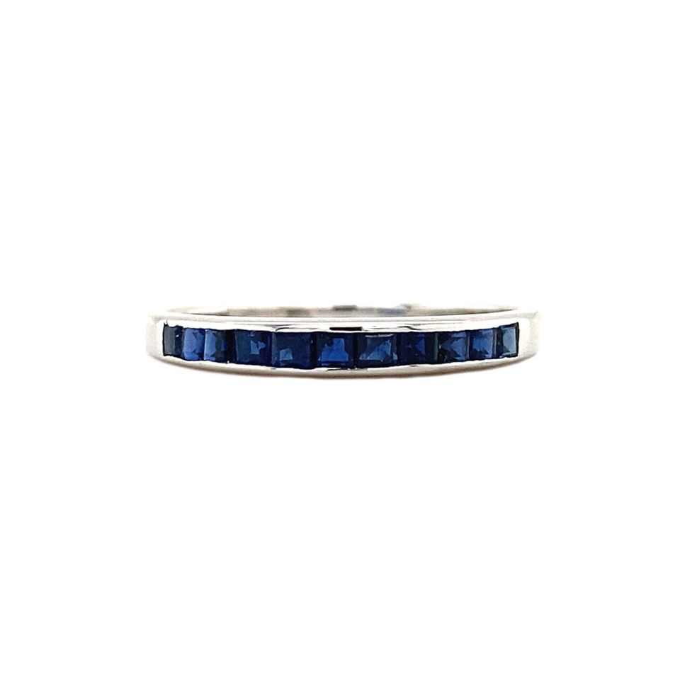 Vintage 18K White Gold Half Eternity Ring with Sapphire