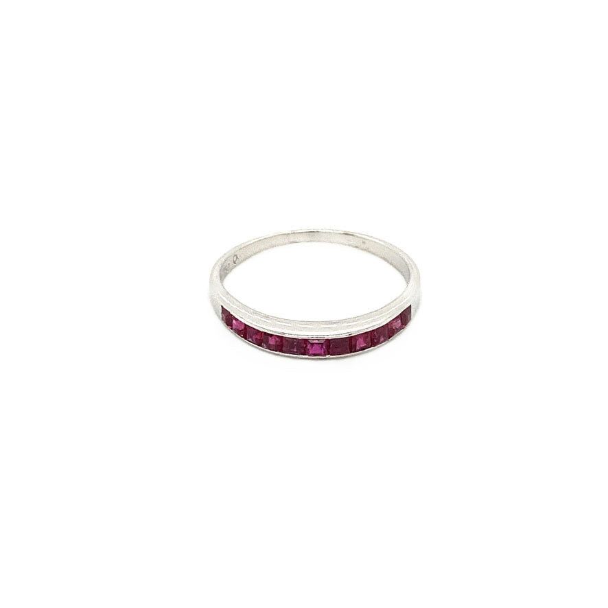 Vintage 18K White Gold Half Eternity Ring with Ruby