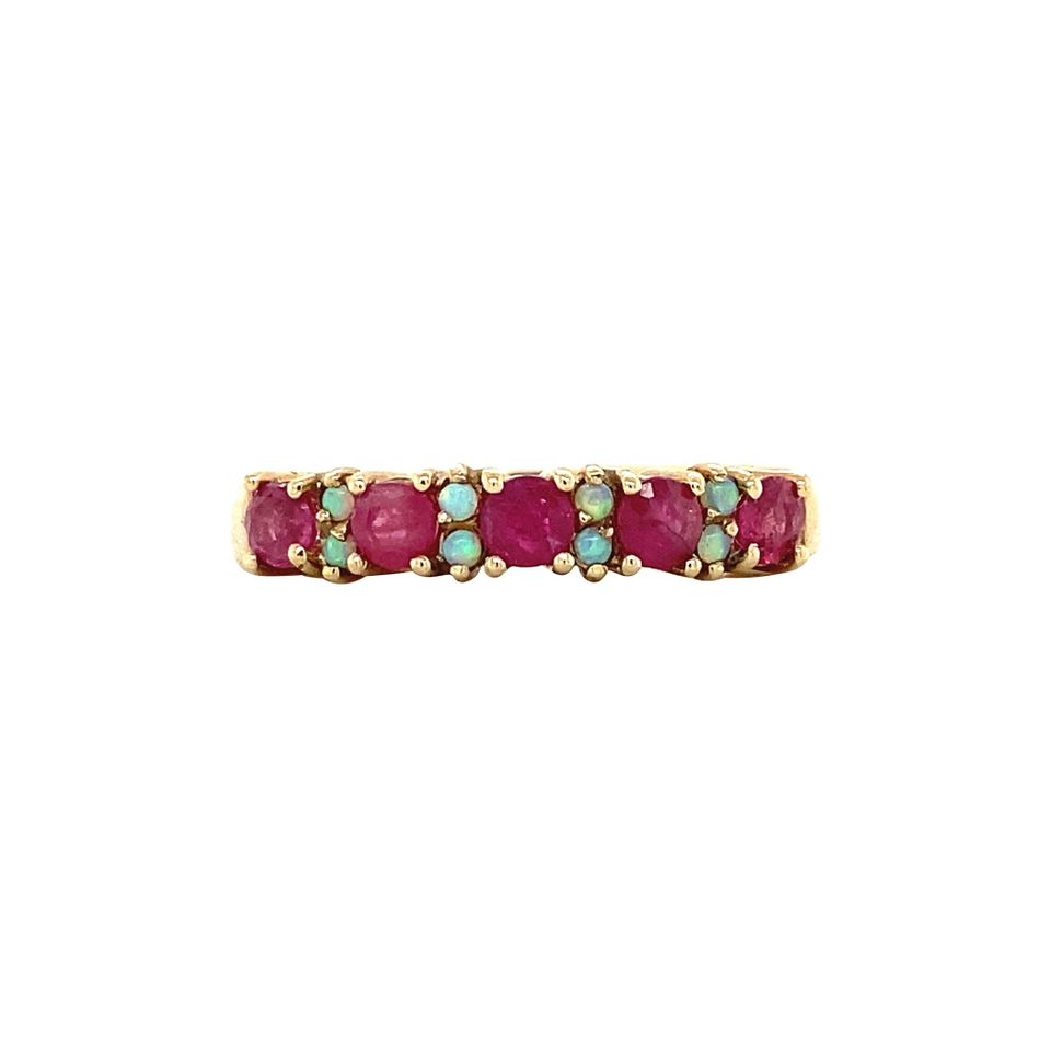 Vintage 9K Gold Ring with Opal and Ruby