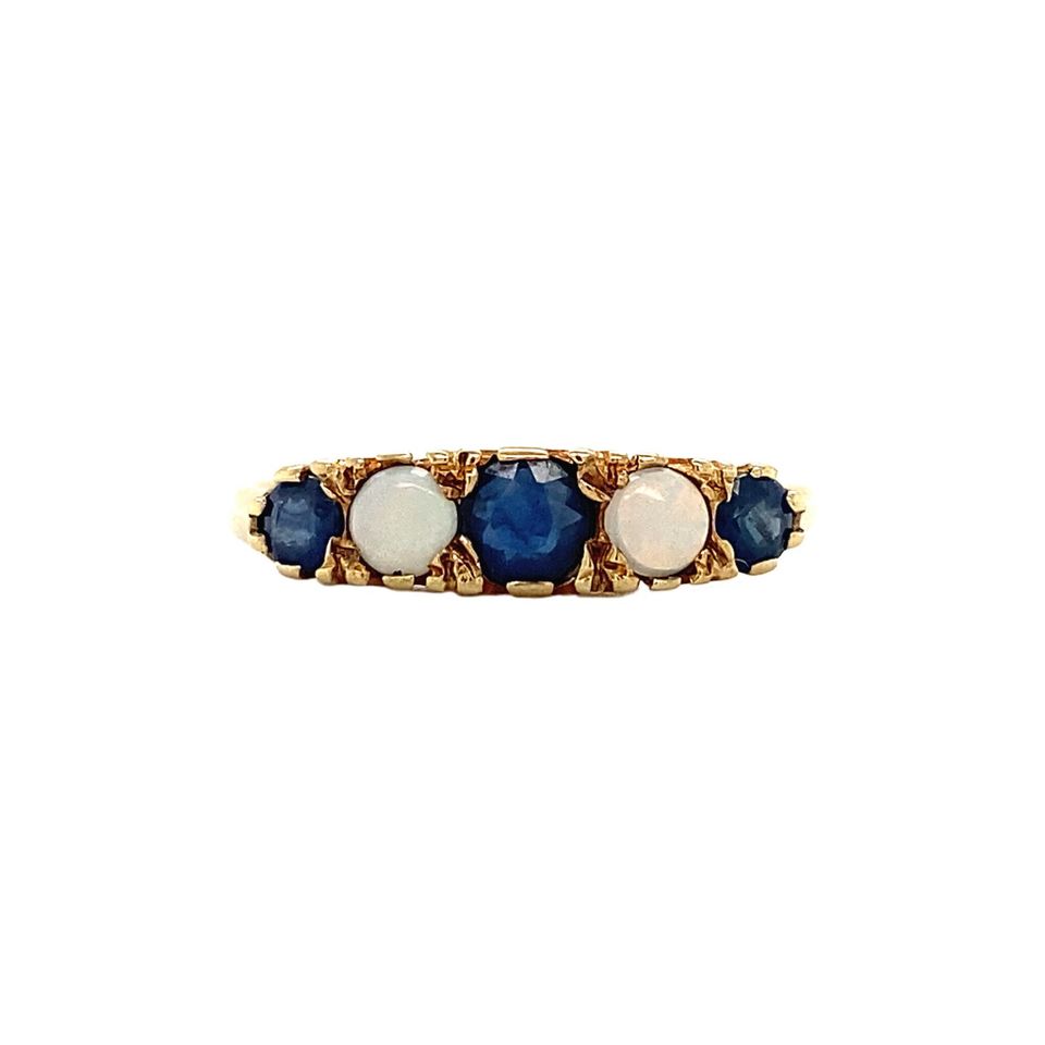 Vintage 9K Gold Ring with Opal and Sapphire
