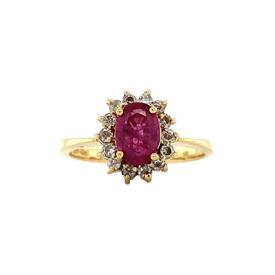 Vintage 18K Gold Cluster Ring with Ruby and Diamond