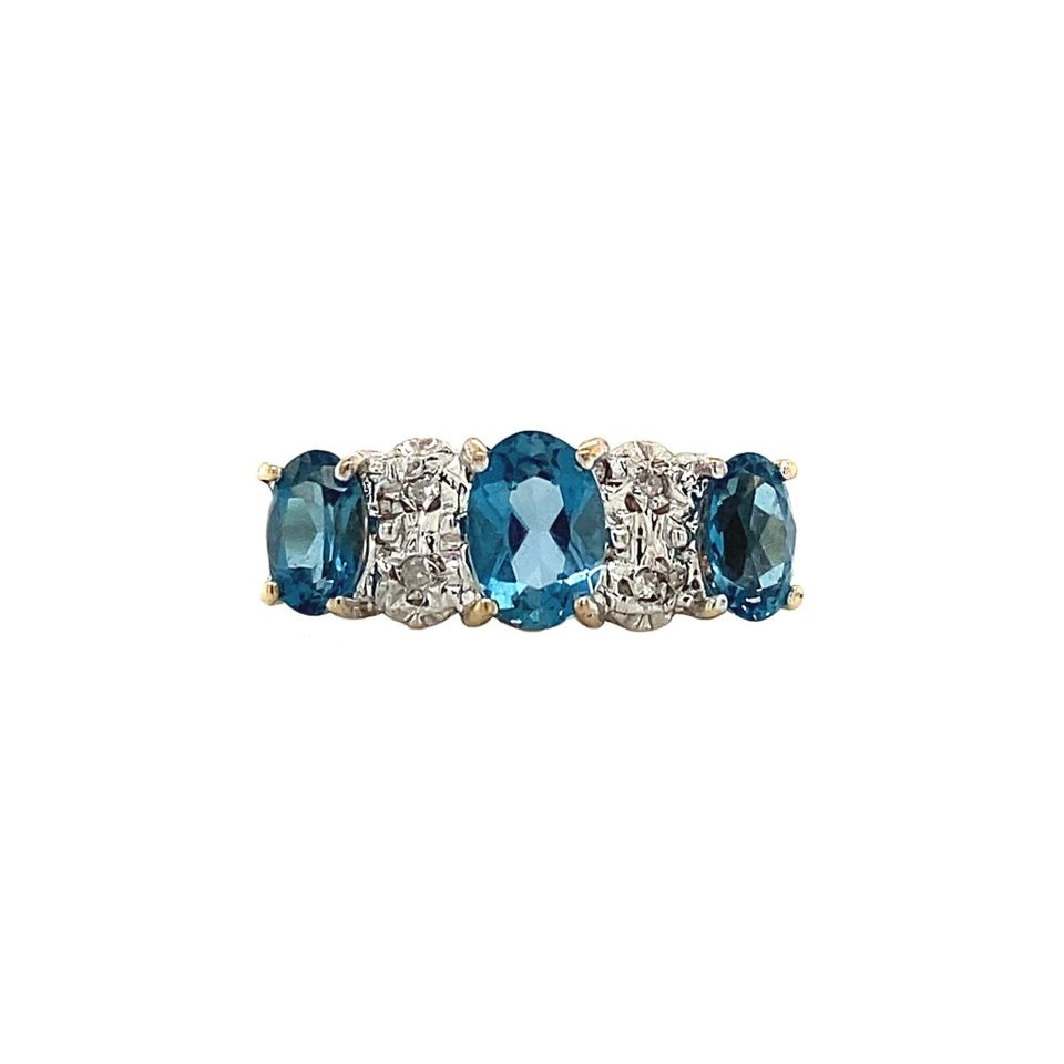 Vintage 9K Gold Half Eternity Ring with Topaz and Diamond