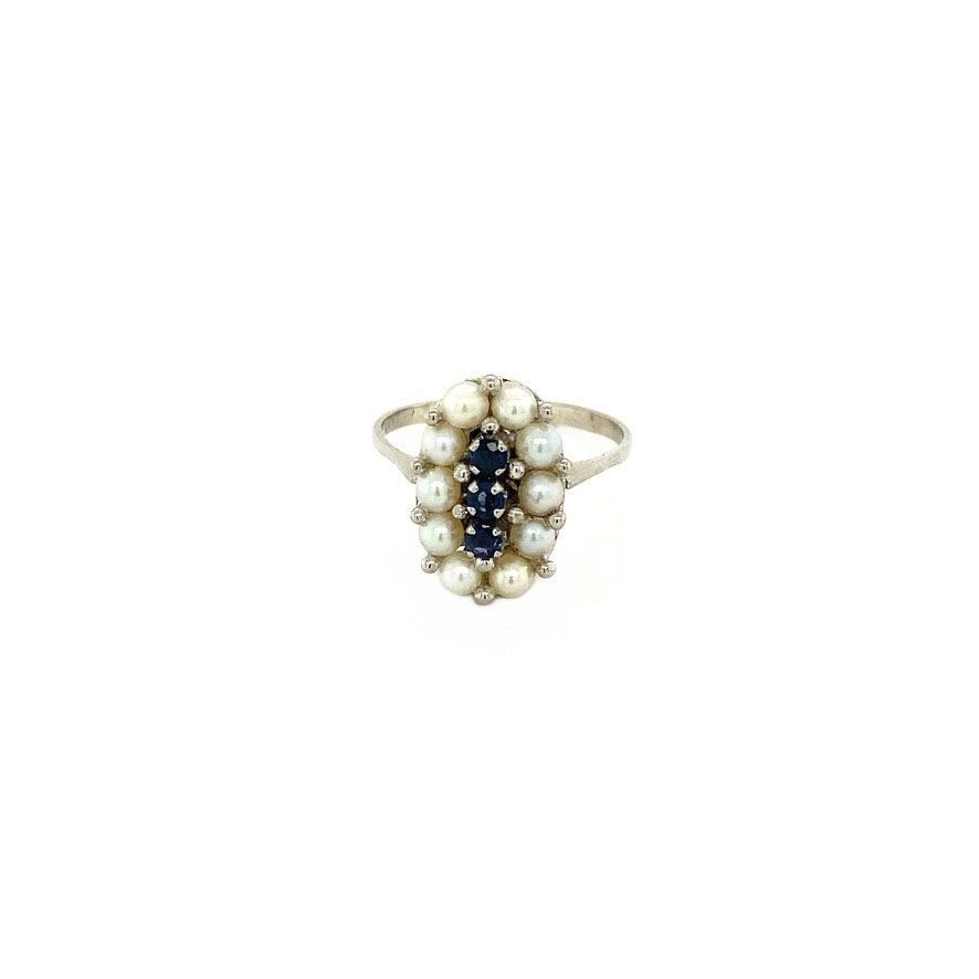 Vintage 14K White Gold Ring with Sapphire and Pearl