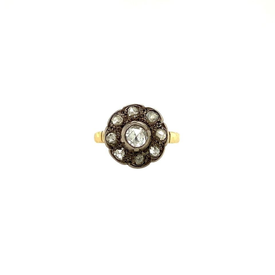 Vintage 14K Gold Cluster Ring with Rose Cut Diamond