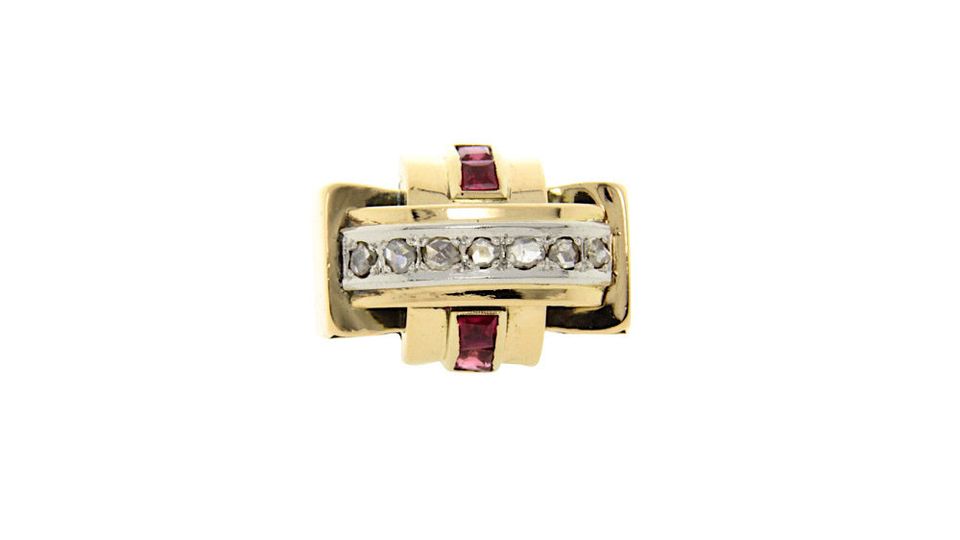 Vintage 14K Gold Ring with Rose Cut Diamond and Ruby