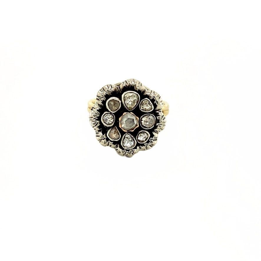 Vintage 14K Gold Cluster Ring with Rose Cut Diamond