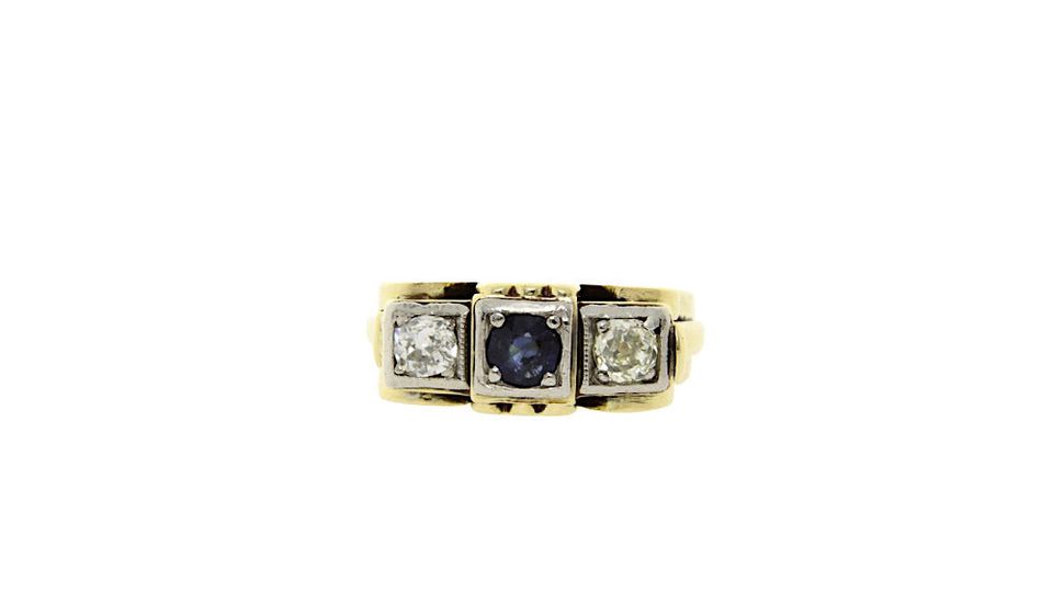 Vintage 12K Gold Art Deco Ring with Sapphire and Diamond