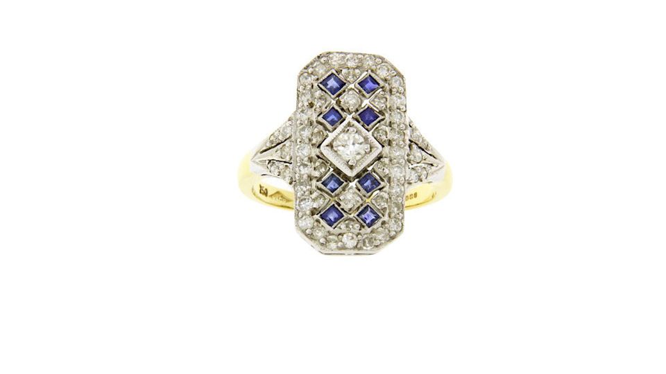 Vintage 18K Gold Ring with Diamond and Sapphire