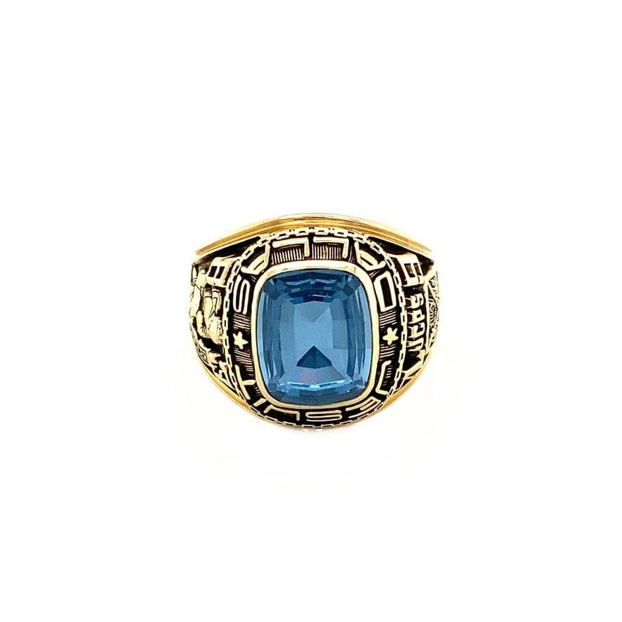 Vintage Gold Men's Ring with Blue Spinel