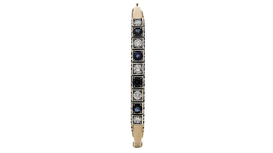 Vintage 14K Rose Gold Bangle with Diamond and Sapphire