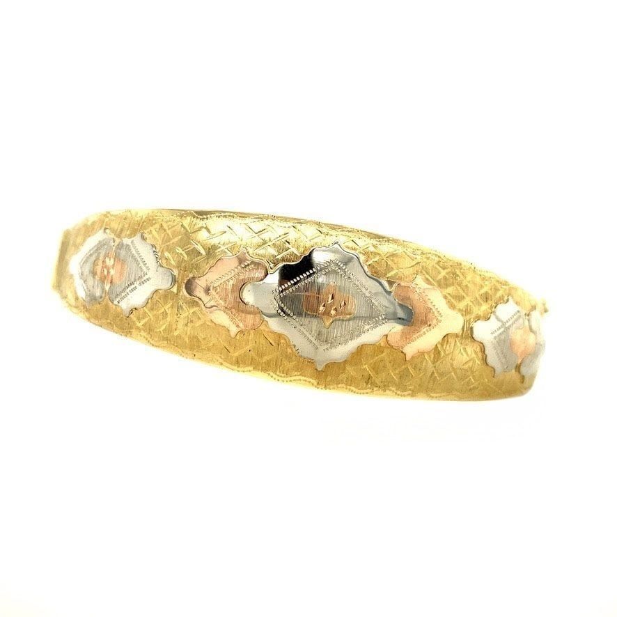 Vintage Tricolor 14K Gold Bangle with Engraving